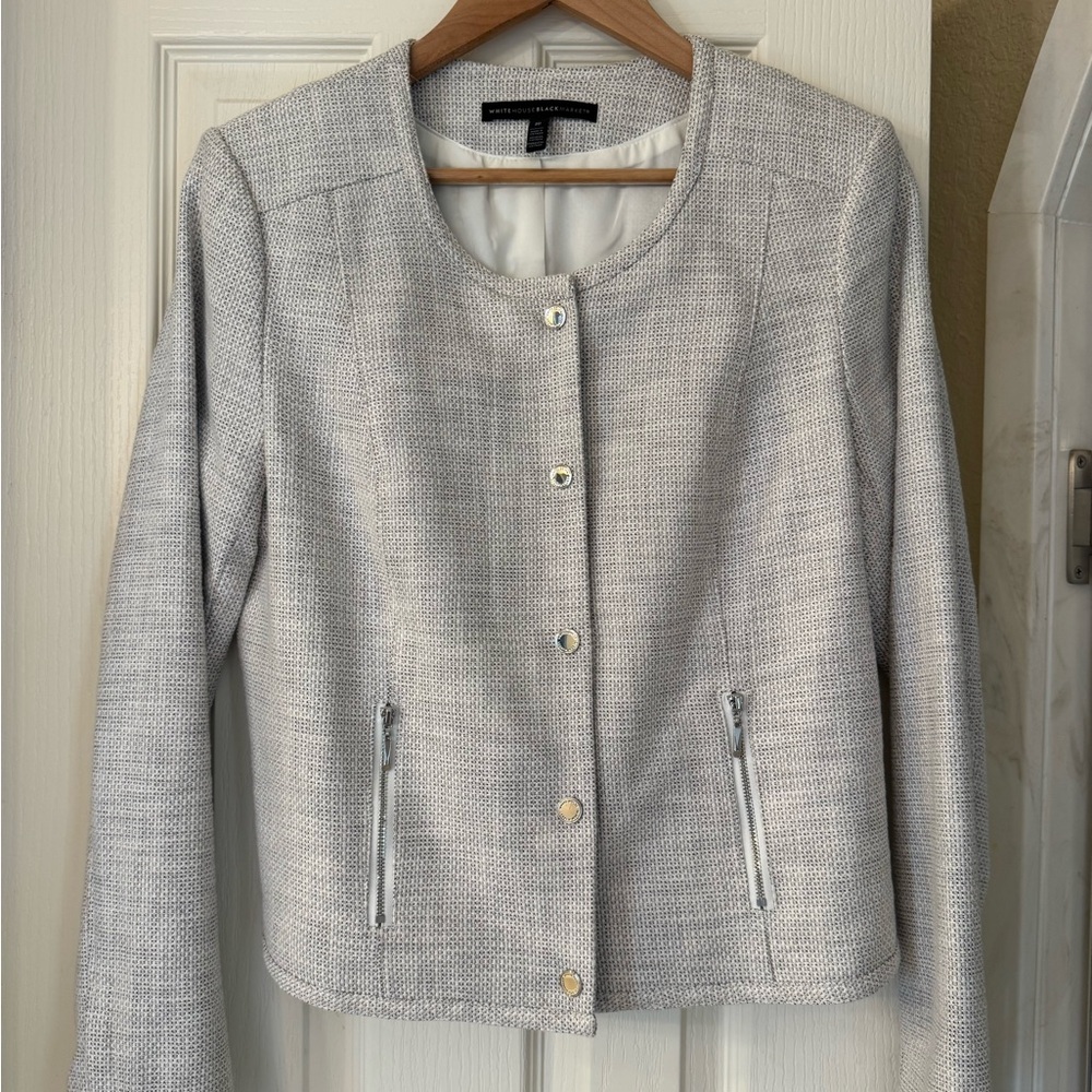White House Black Market Light Gray Collarless Tweed Blazer